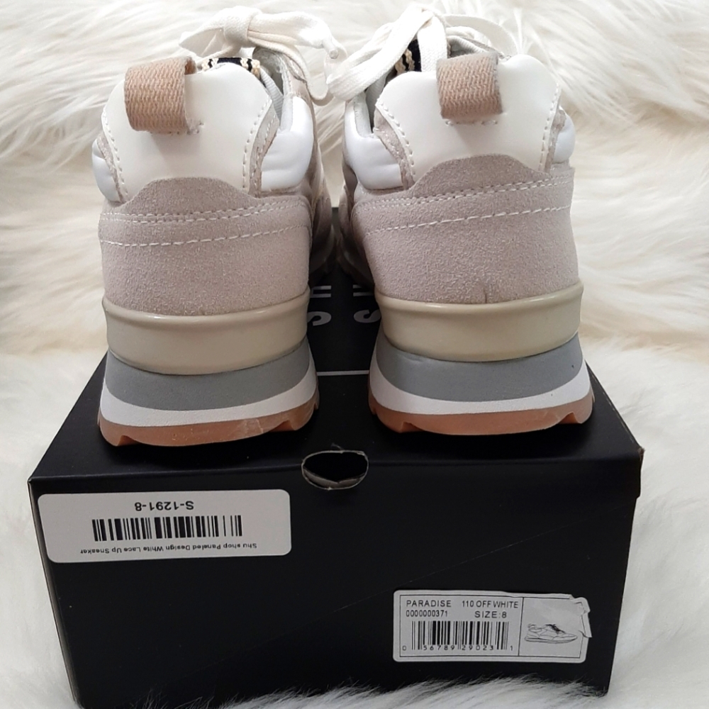 New In Box ShuShop Paneled Design White Lace Up Sneakers Tennis Shoes - Picture 13 of 16